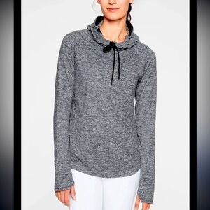 Athleta hoodie - “Uptempo” black/gray heather long sleeve tulip hem activewear